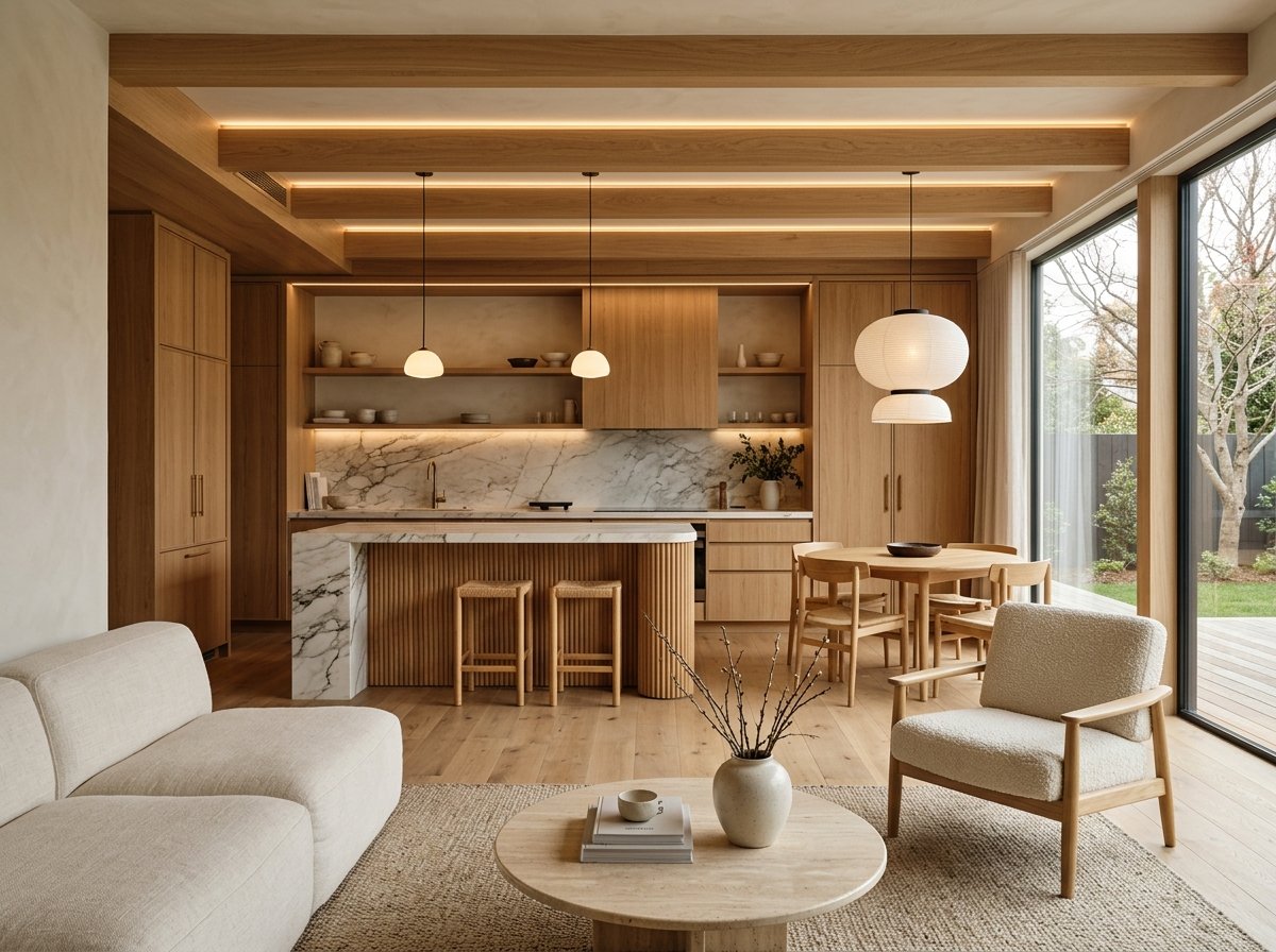 Interior Ruang Tamu dan Kitchen Set Japandi Cibubur